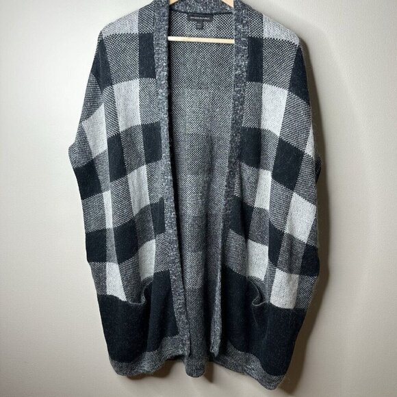 Banana Republic Womens Poncho Cape Cardigan Womens M/L Black Plaid Mohair Wool - Picture 1 of 7